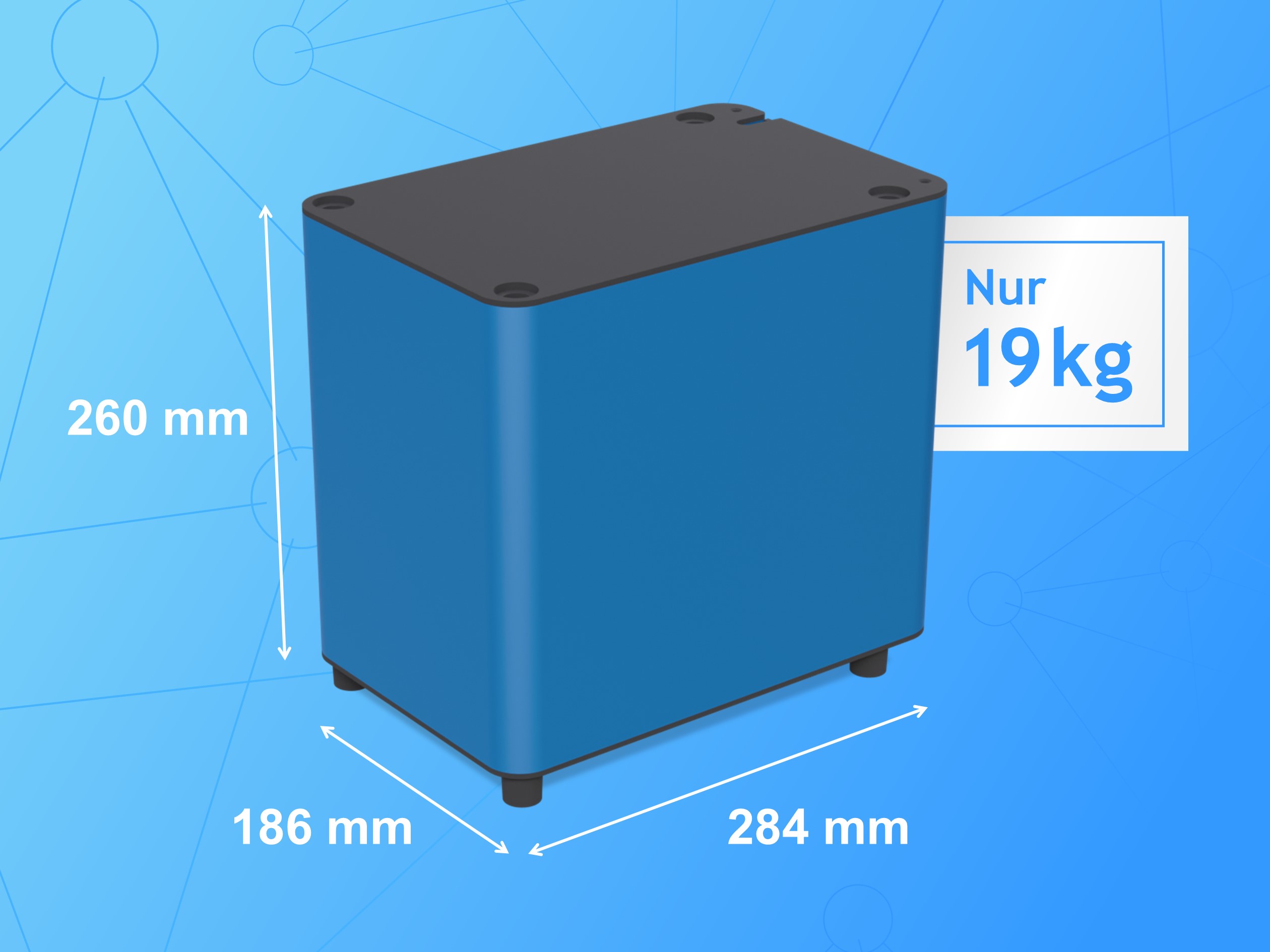 Revolta Natrium-Ionen-Batteriemodul mit Maßen: 284x186x260 mm, 19 kg