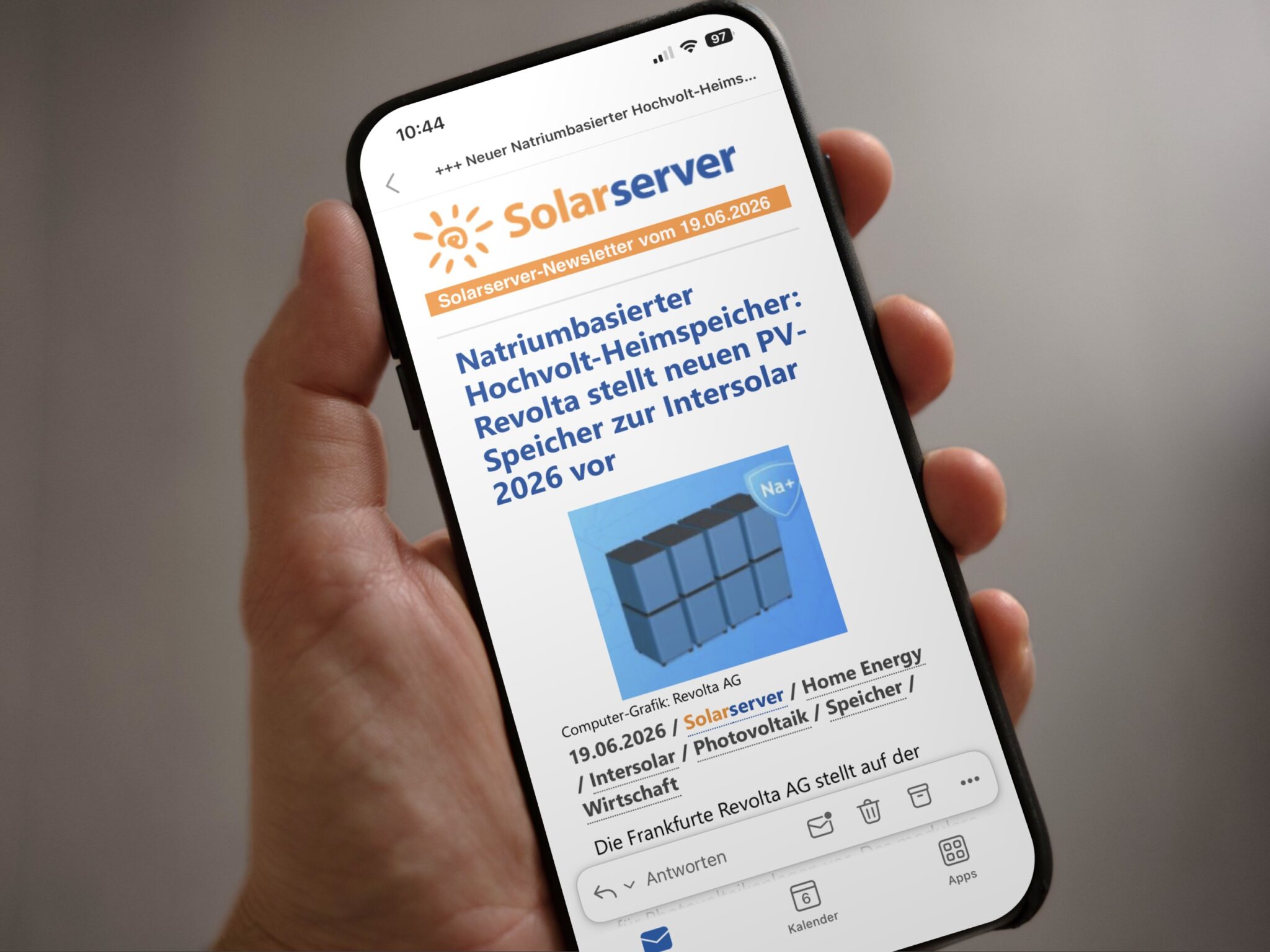 Revolta Natrium-Heimspeicher im Solarserver Newsletter